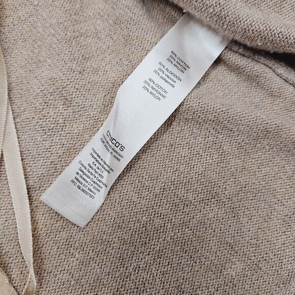 CHICOS Womens Tan Knit Cardigan Open Front Sweater Size Medium - Picture 3 of 5